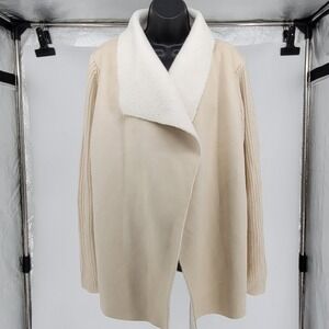 Sienna Women 2X Faux Suede Shearling Mixed Media Open Cardigan Jacket Beige boho